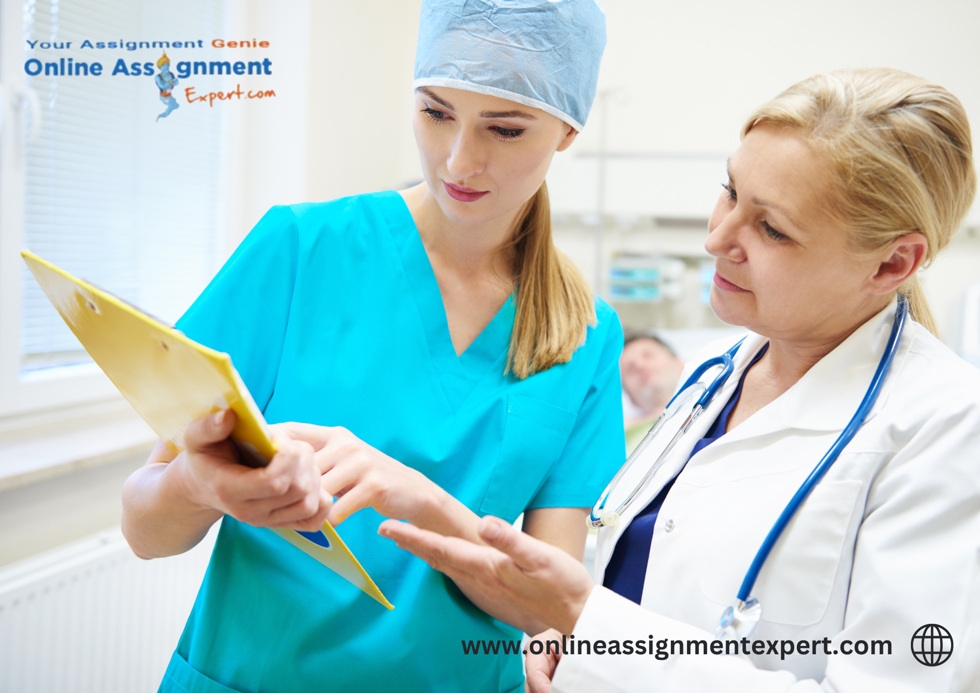 Professional nurse receiving assistance with a nursing care plan